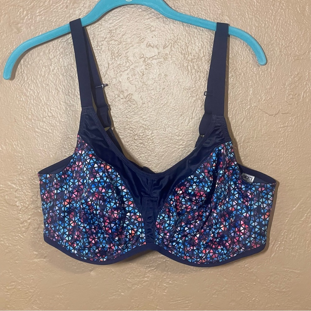 Elomi energise high impact sports bra navy underwire geometric 38E NWT